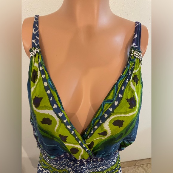 Casse’s Maxi Dress with Smocked front and back and V Neck Front Embellishments - Picture 11 of 17